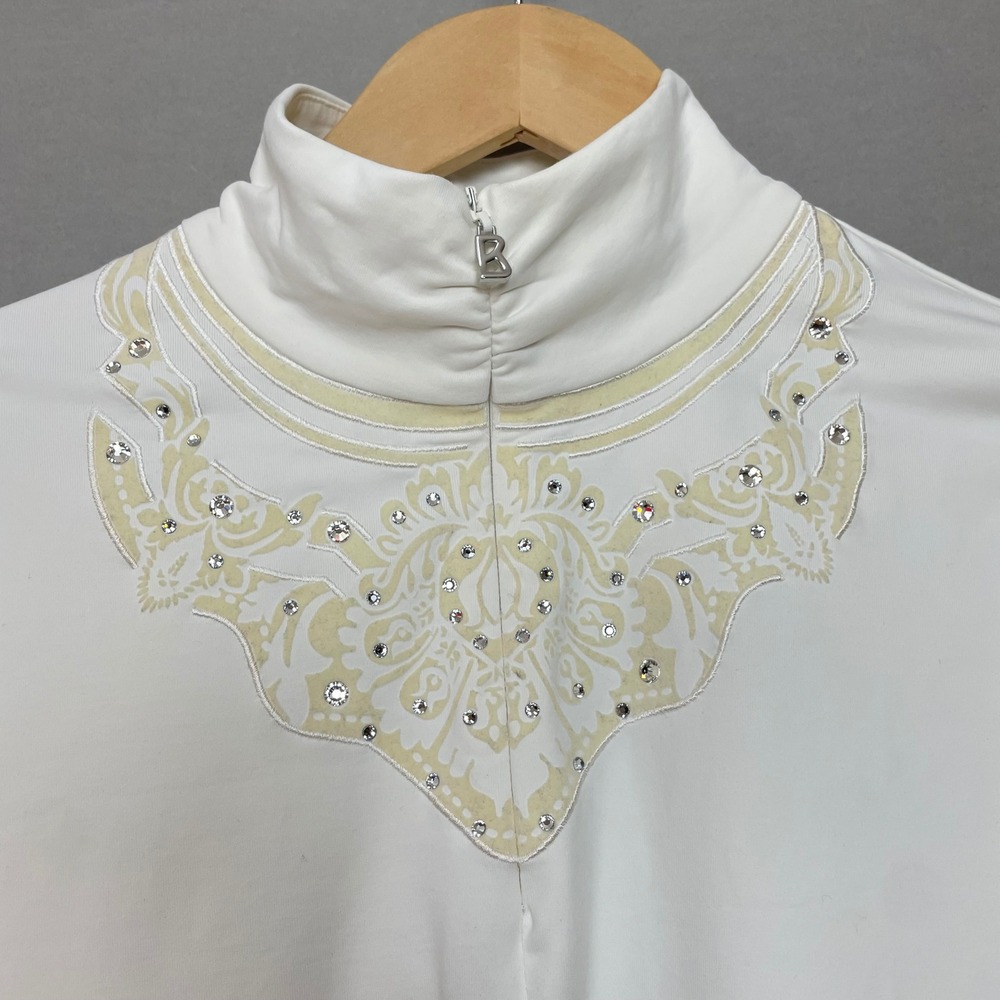 Bogner Ski Top Women Small White Quarter‎ Zip Rhinestone Embellished Base Layer